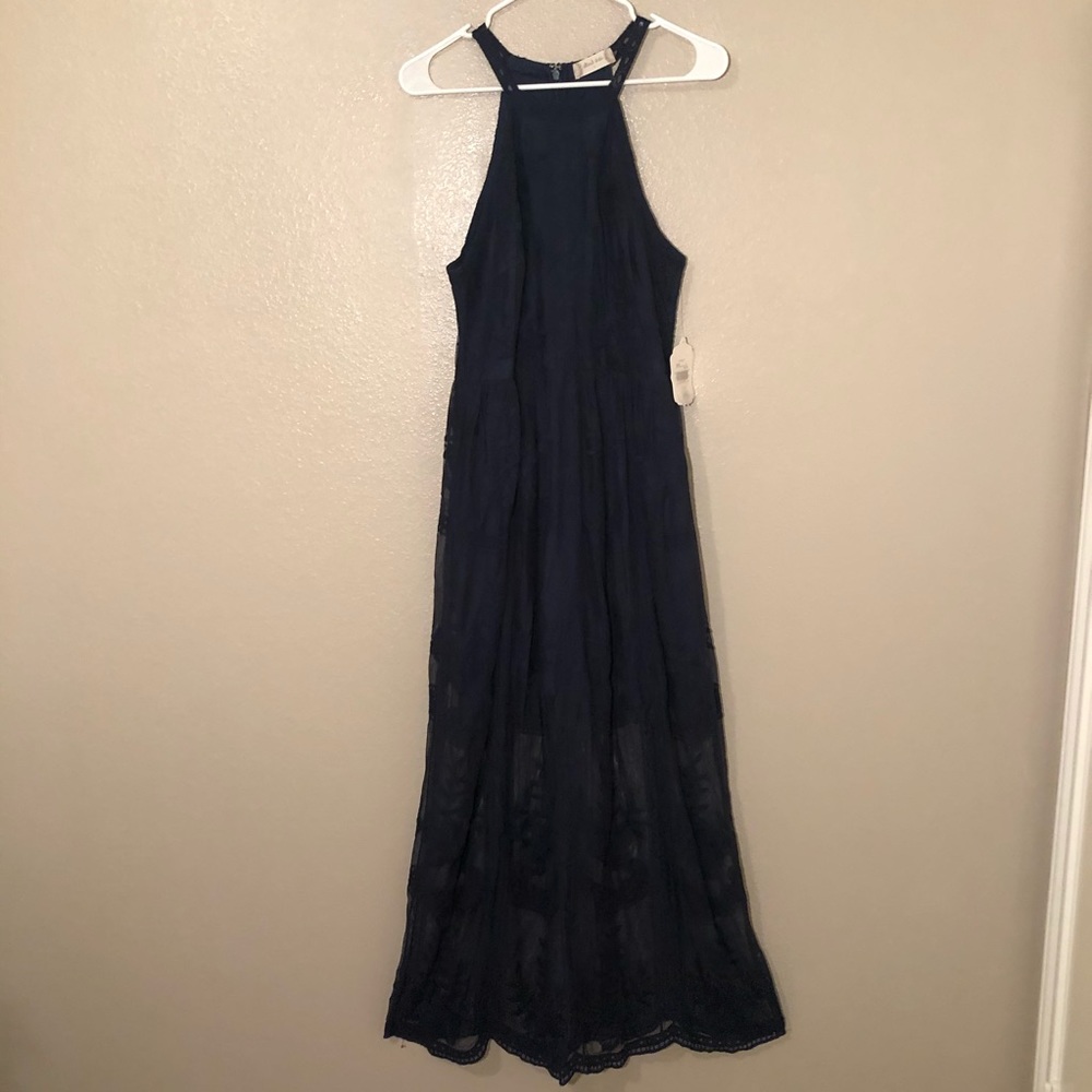NWOT Navy Altar’d State Haltered Lace Maxi Dress